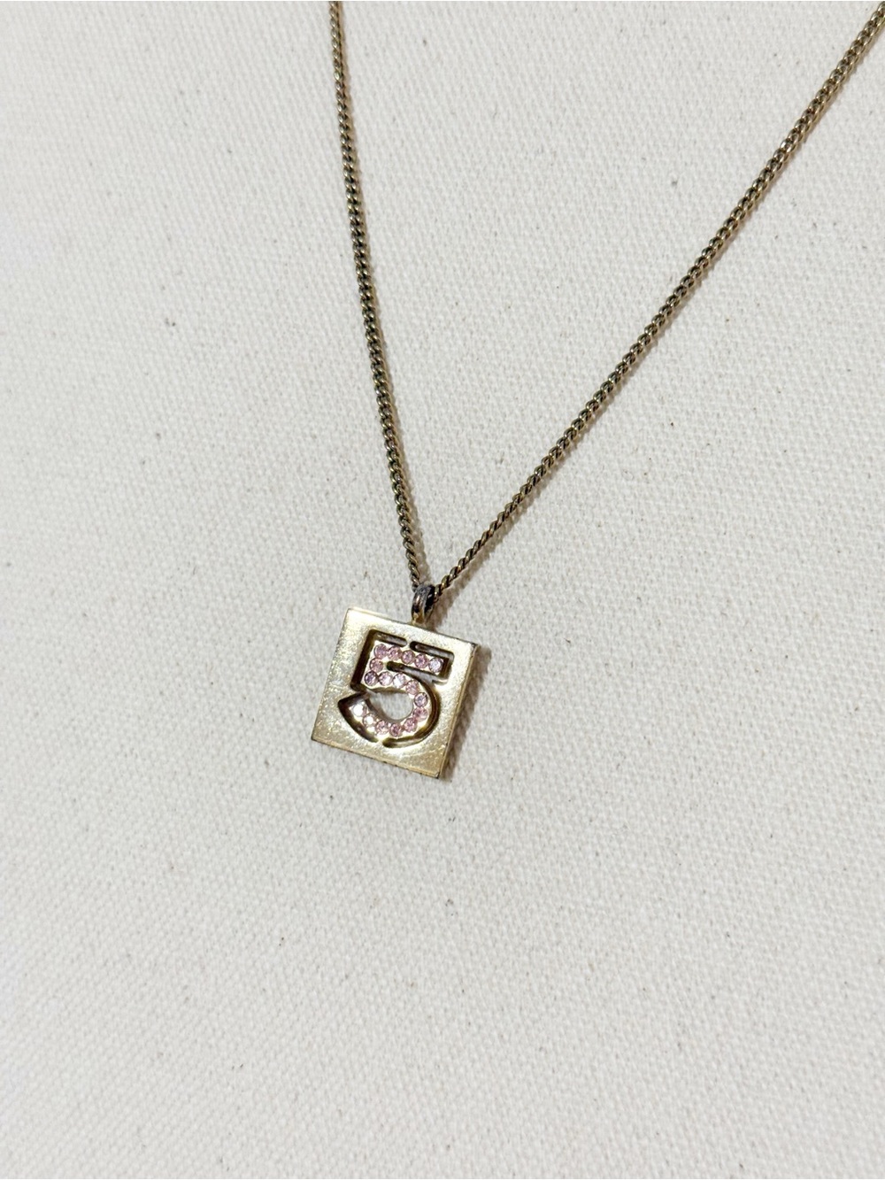 Chanel Vintage 24K Gold Plated Pink No.5 Rhinestone Pendant Necklace - Picture 3 of 16
